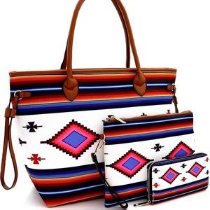 Aztec & Stripe Print 3 in 1 Oversized Tote SET